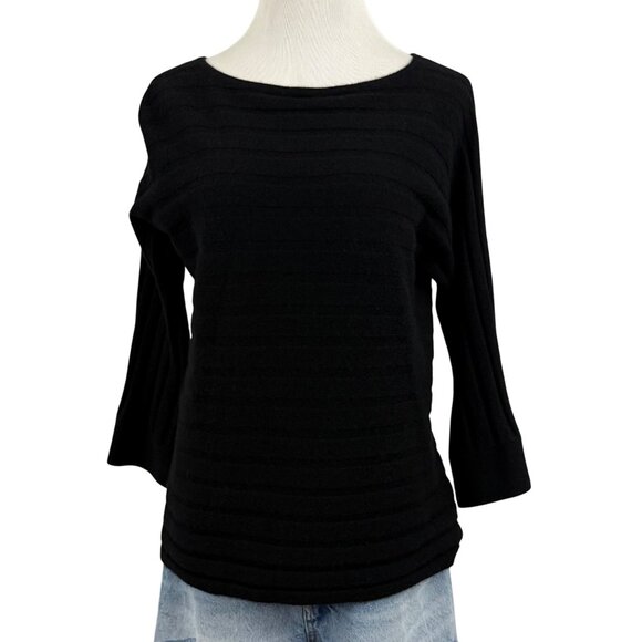 Saks Fifth Avenue Sweater Women's S/P Cashmere Long Sleeve Wide Ribbed Black - Picture 1 of 12